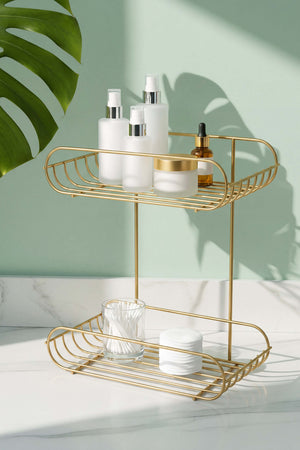 Gold 2 Katlı Metal Sabunluk & Şampuanlık Banyo Köşeliği