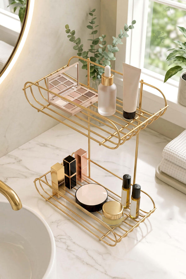 Gold 2 Katlı Metal Sabunluk & Şampuanlık Banyo Köşeliği