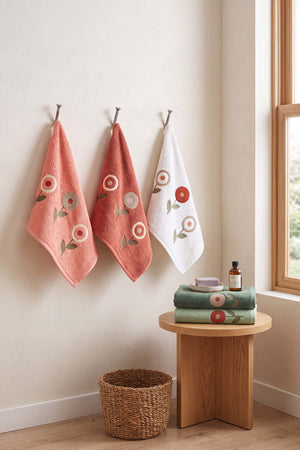 Luna Çiçek Nakışlı %100 Pamuklu 5'li Havlu Seti 50x90 cm