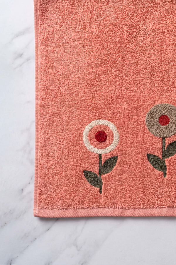 Luna Çiçek Nakışlı %100 Pamuklu 5'li Havlu Seti 50x90 cm