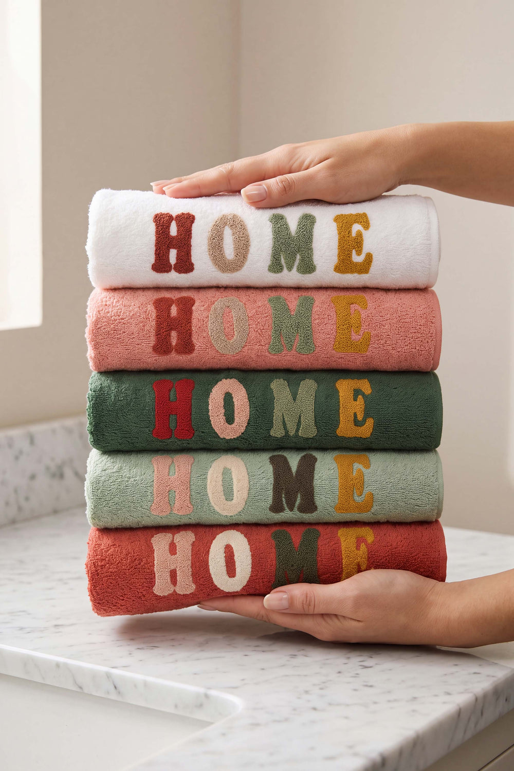 Home Nakışlı %100 Pamuklu 5'li Havlu Seti 50x90 cm
