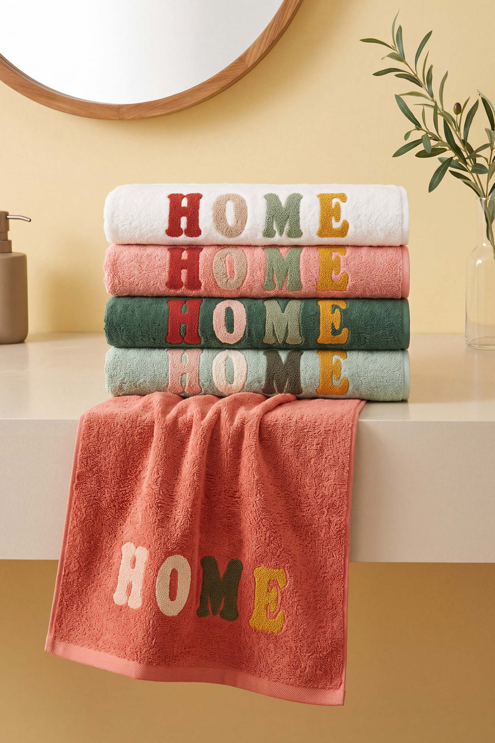 Home Nakışlı %100 Pamuklu 5'li Havlu Seti 50x90 cm