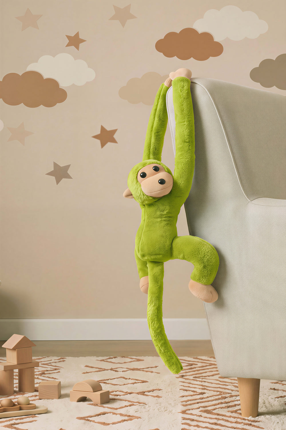 Yeşil Elleri Yapışabilen Maymun Peluş Oyuncak
