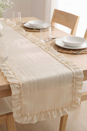 Bej Fırfırlı Colber Runner 45x115 cm