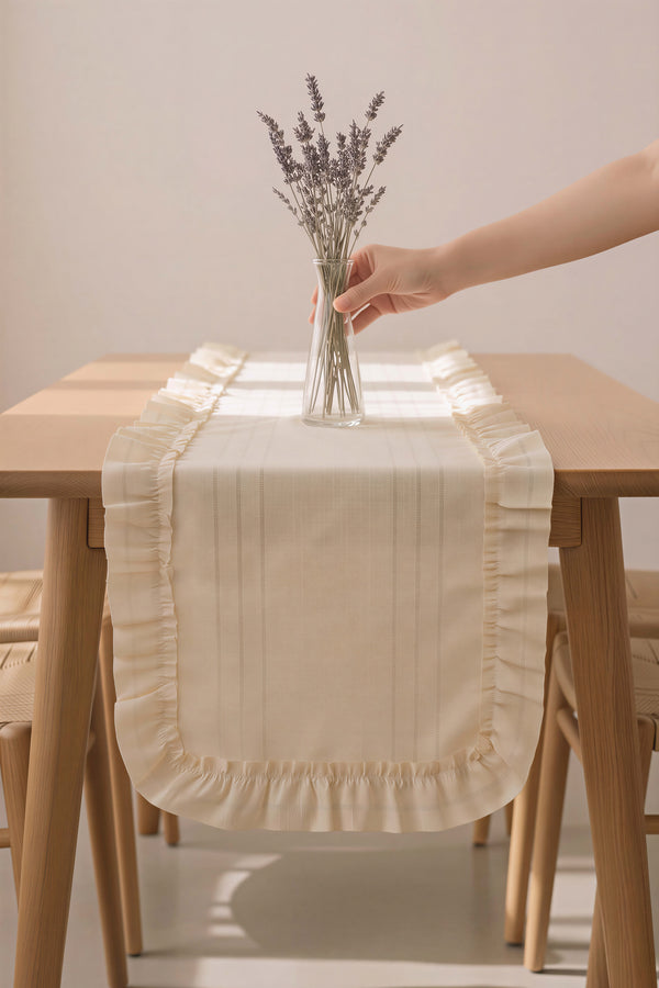 Bej Fırfırlı Colber Runner 45x115 cm