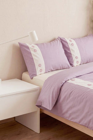 Daisy Violet %100 Pamuklu Çift Kişilik Nevresim Takımı - 4 Parça
