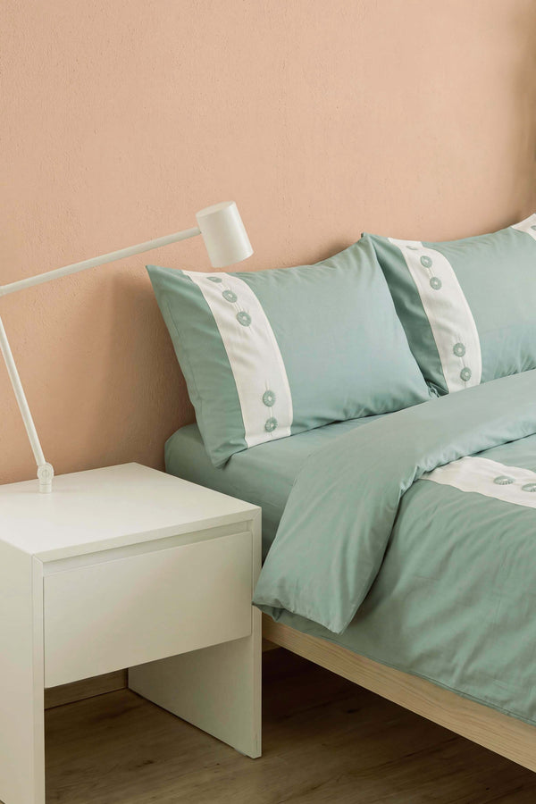 Daisy Mint %100 Pamuklu Çift Kişilik Nevresim Takımı - 4 Parça