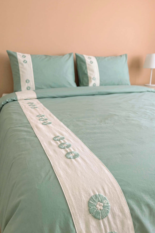 Daisy Mint %100 Pamuklu Çift Kişilik Nevresim Takımı - 4 Parça