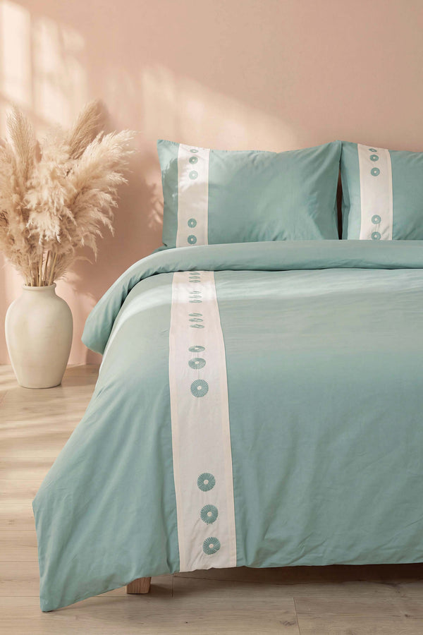 Daisy Mint %100 Pamuklu Çift Kişilik Nevresim Takımı - 4 Parça