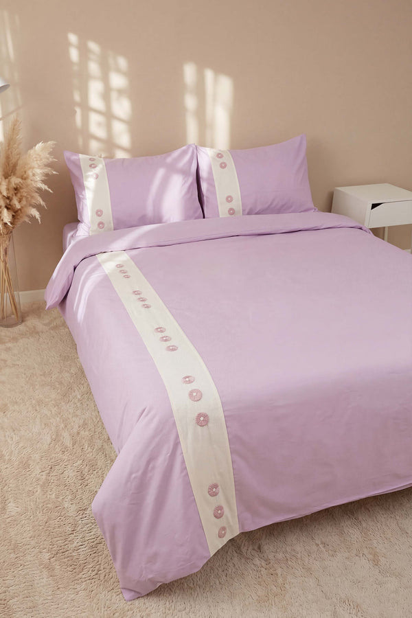 Daisy Violet %100 Pamuklu Çift Kişilik Nevresim Takımı - 4 Parça