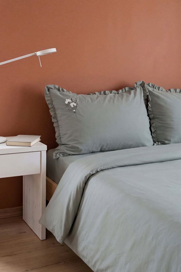 Jolie Natural Green %100 Pamuklu Çift Kişilik Nevresim Takımı - 4 Parça