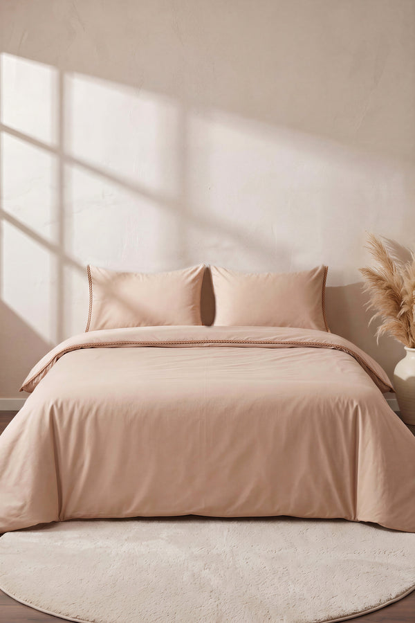 San Marino Dark Beige %100 Pamuklu Çift Kişilik Nevresim Takımı - 4 Parça