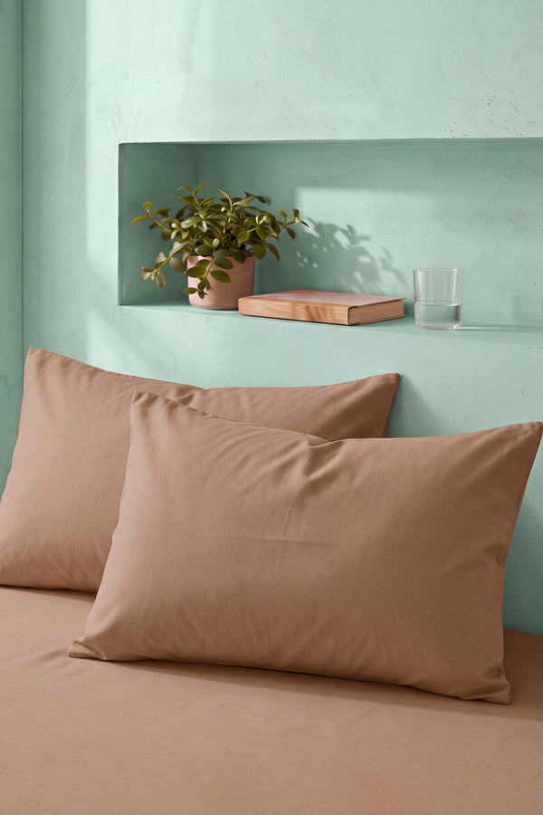 Açık Kahverengi %100 Pamuklu 2'li Yastık Kılıfı 50x70 cm