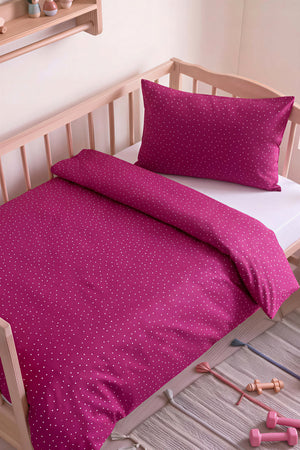 Mürdüm Pois Rosa %100 Pamuklu Bebek Nevresim Takımı