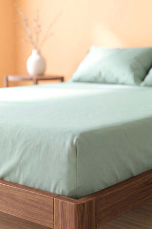 Soft Yeşil %100 Pamuklu Çift Kişilik Lastikli Çarşaf Takımı - 3 Parça