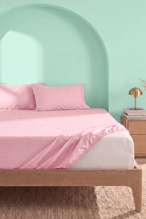 Soft Pembe %100 Pamuklu Çift Kişilik Lastikli Çarşaf Takımı - 3 Parça