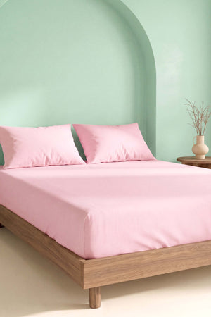 Soft Pembe %100 Pamuklu Çift Kişilik Lastikli Çarşaf Takımı - 3 Parça