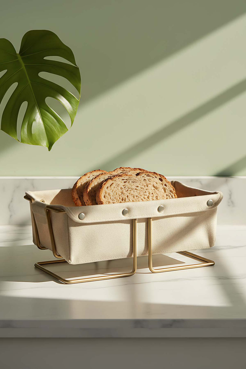 Gold Dikdörtgen Ekmek Sepeti & Çıkarılabilir Bej Kanvas Kumaş