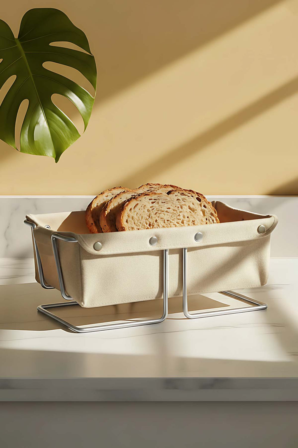 Silver Dikdörtgen Ekmek Sepeti & Çıkarılabilir Bej Kanvas Kumaş