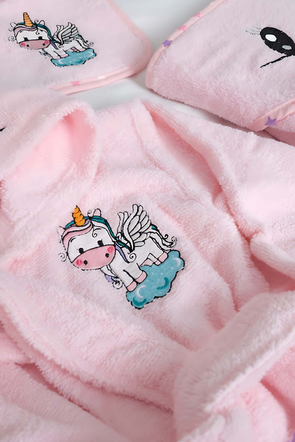 Unicorn Pembe %100 Pamuk Bebek Banyo Seti