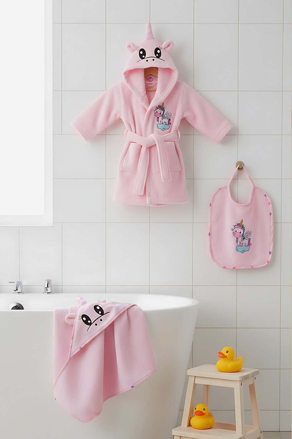 Unicorn Pembe %100 Pamuk Bebek Banyo Seti
