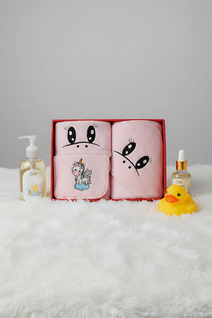 Unicorn Pembe %100 Pamuk Bebek Banyo Seti