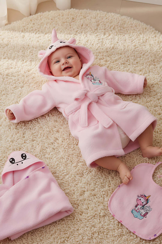 Unicorn Pembe %100 Pamuk Bebek Banyo Seti