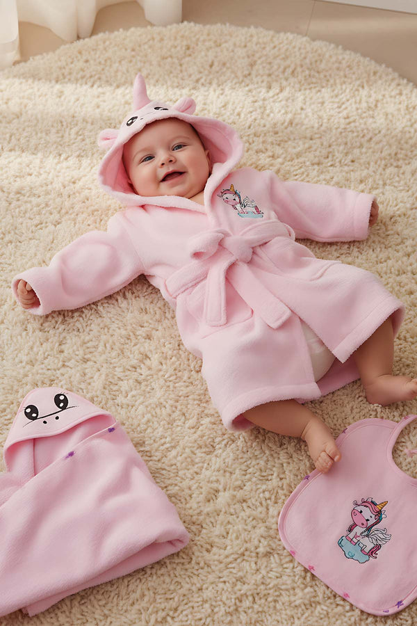 Unicorn Pembe %100 Pamuk Bebek Banyo Seti