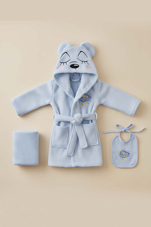 Bear Mavi %100 Pamuk Bebek Banyo Seti