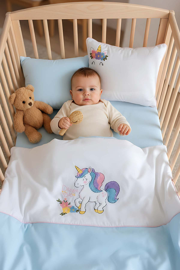 Dolly Mint Punch Nakışlı %100 Pamuklu Bebek Nevresim Takımı