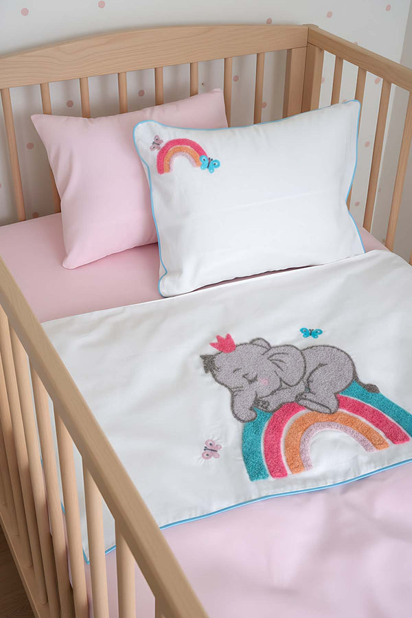 Lucky Pembe Punch Nakışlı %100 Pamuklu Bebek Nevresim Takımı