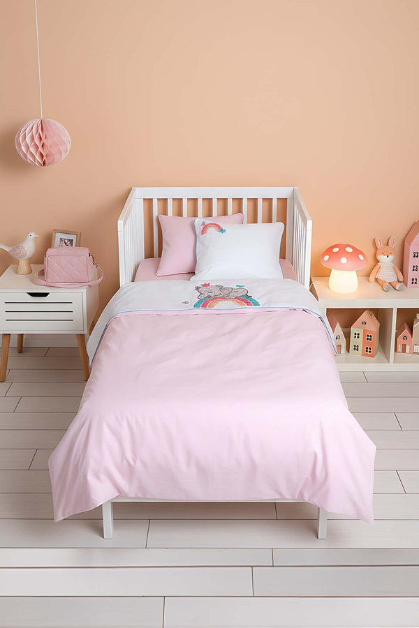 Lucky Pembe Punch Nakışlı %100 Pamuklu Bebek Nevresim Takımı