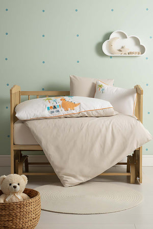 Kiddo Krem Punch Nakışlı %100 Pamuklu Bebek Nevresim Takımı