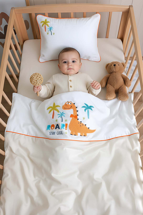 Kiddo Krem Punch Nakışlı %100 Pamuklu Bebek Nevresim Takımı