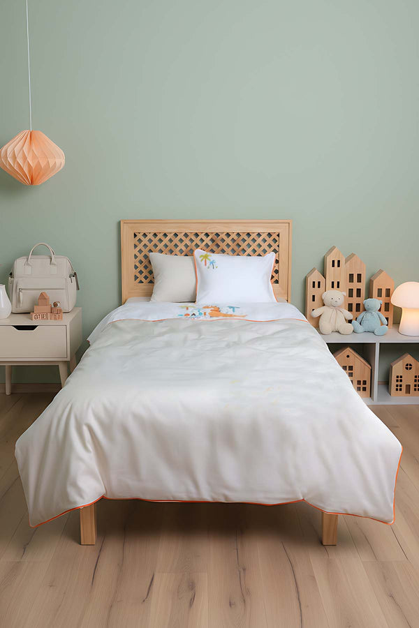 Kiddo Krem Punch Nakışlı %100 Pamuklu Bebek Nevresim Takımı