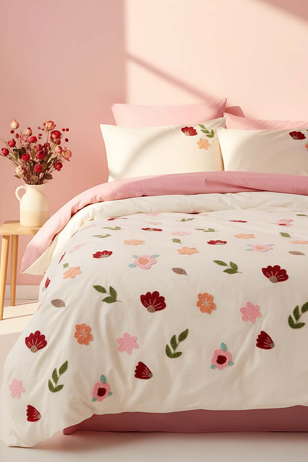 Puff Nakışlı Blossom Somon Çift Kişilik %100 Pamuklu Nevresim Takımı - 6 Parça Çeyiz Seti
