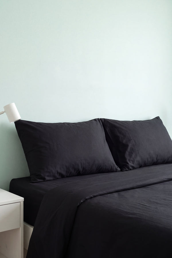 Soft Siyah %100 Pamuklu Ranforce Çift Kişilik Nevresim Takımı – 4 Parça