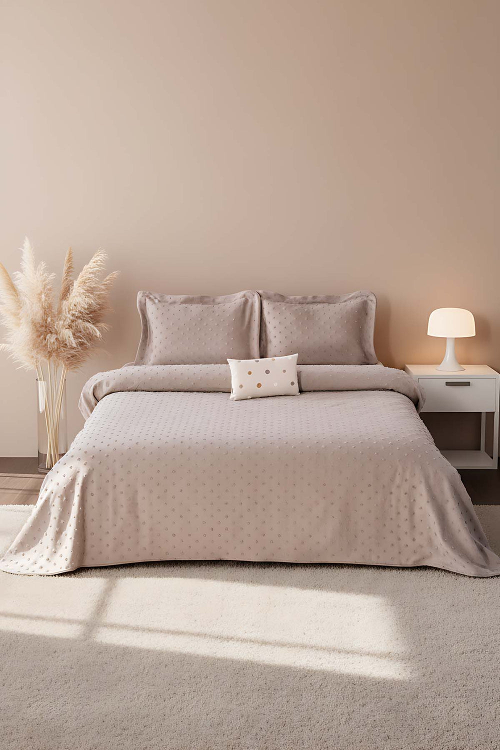 Talya Vizon Punch İşlemeli Çift Kişilik Yatak Örtüsü Takımı 4 Parça Uyku & Çeyiz Seti