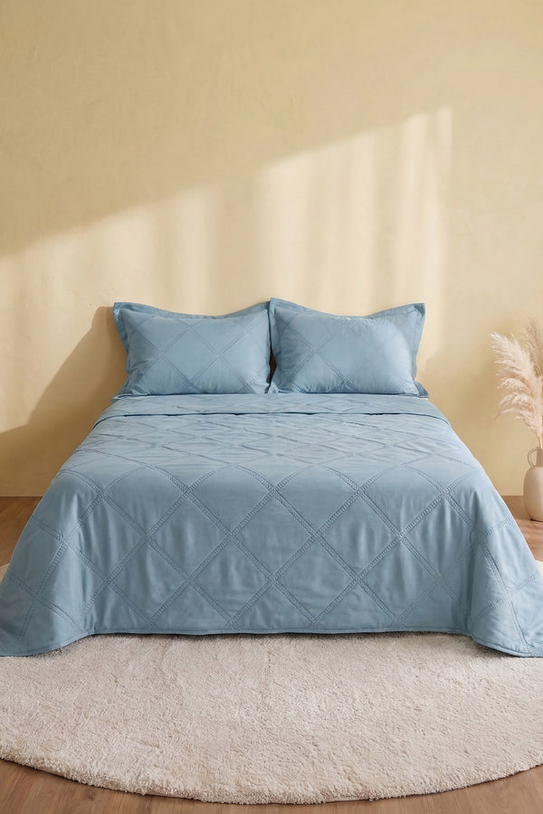 Serra Tila Mint Çift Kişilik Yatak Örtüsü Seti – 3 Parça