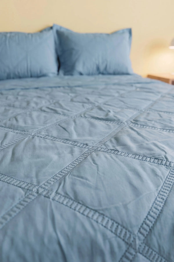 Serra Tila Mint Çift Kişilik Yatak Örtüsü Seti – 3 Parça
