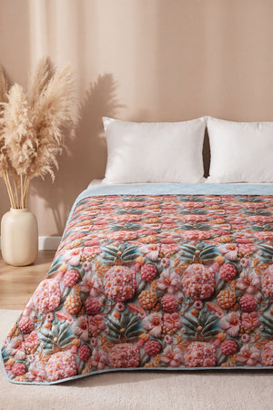 Tropik Çiçekler 5D Çok Amaçlı Çift Kişilik Baskılı Pike & Yatak Örtüsü 200x220 cm