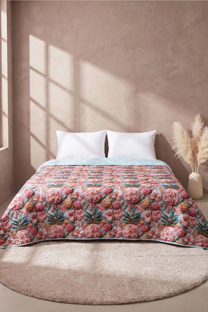 Tropik Çiçekler 5D Çok Amaçlı Tek Kişilik Baskılı Pike & Yatak Örtüsü 160x220 cm
