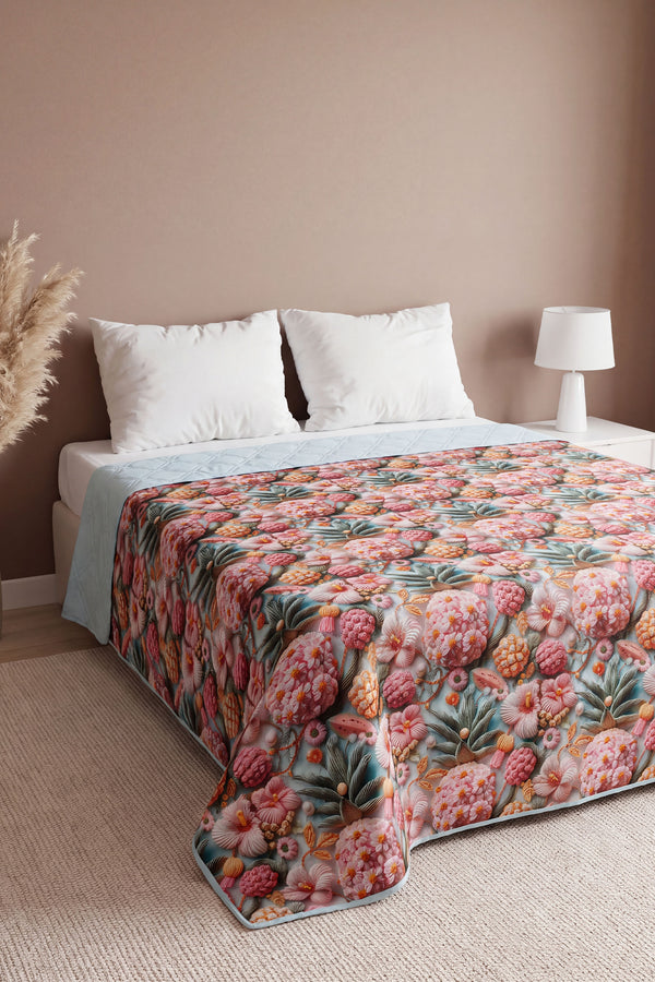 Tropik Çiçekler 5D Çok Amaçlı Çift Kişilik Baskılı Pike & Yatak Örtüsü 200x220 cm