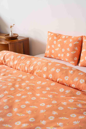Turuncu Papatya Tek Kişilik Yazlık Pamuklu Nevresim Takımı