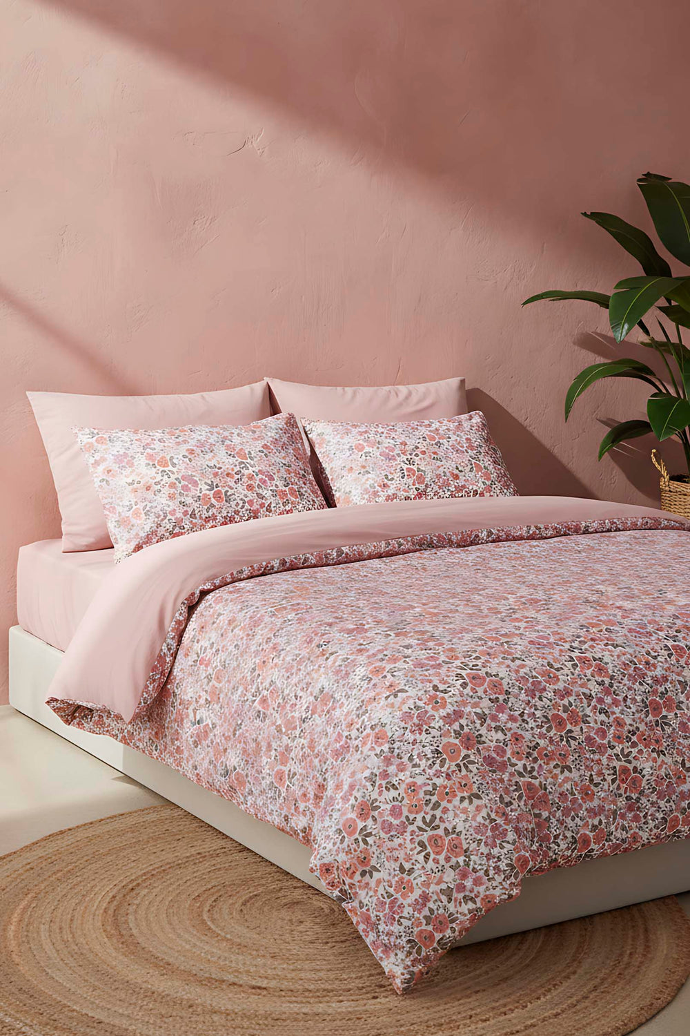 Pembe Bahar Çift Kişilik Naturel İpeksi Outlet Nevresim Takımı