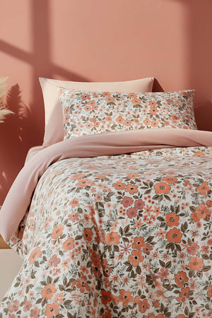 Pembe Bahar Çift Kişilik Naturel İpeksi Nevresim Takımı