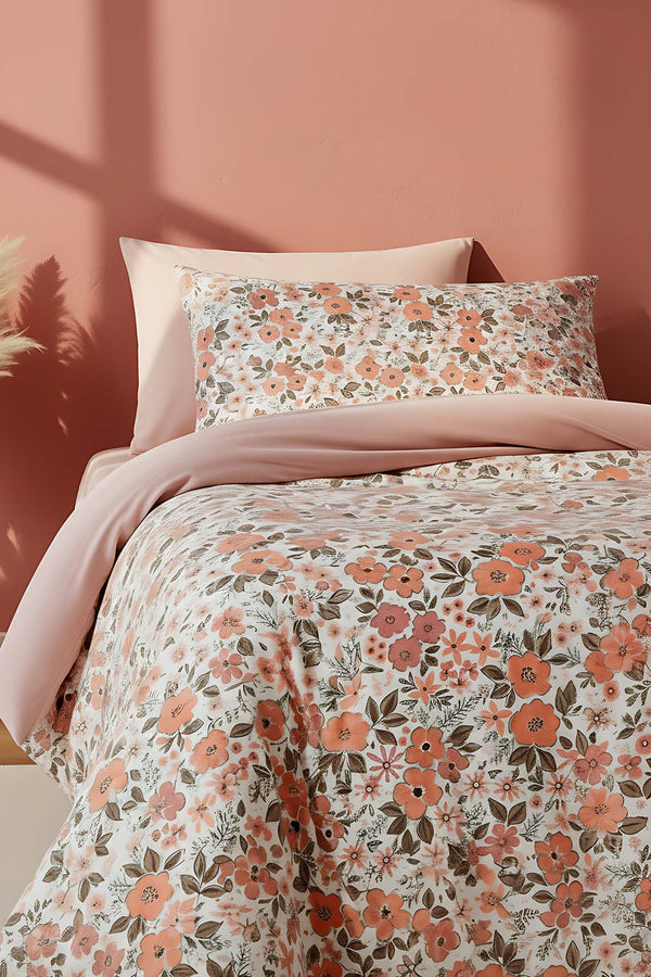 Pembe Bahar Çift Kişilik Naturel İpeksi Nevresim Takımı