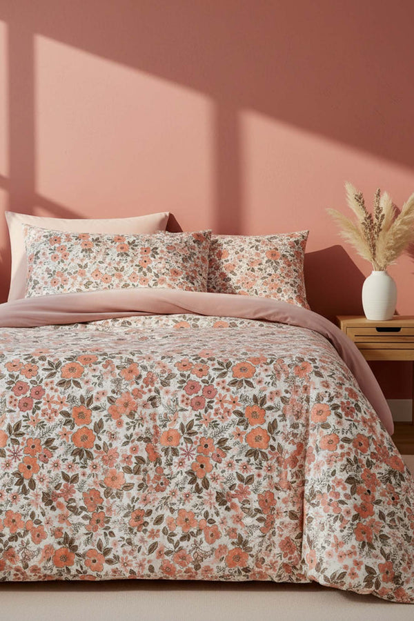 Pembe Bahar Çift Kişilik Naturel İpeksi Nevresim Takımı