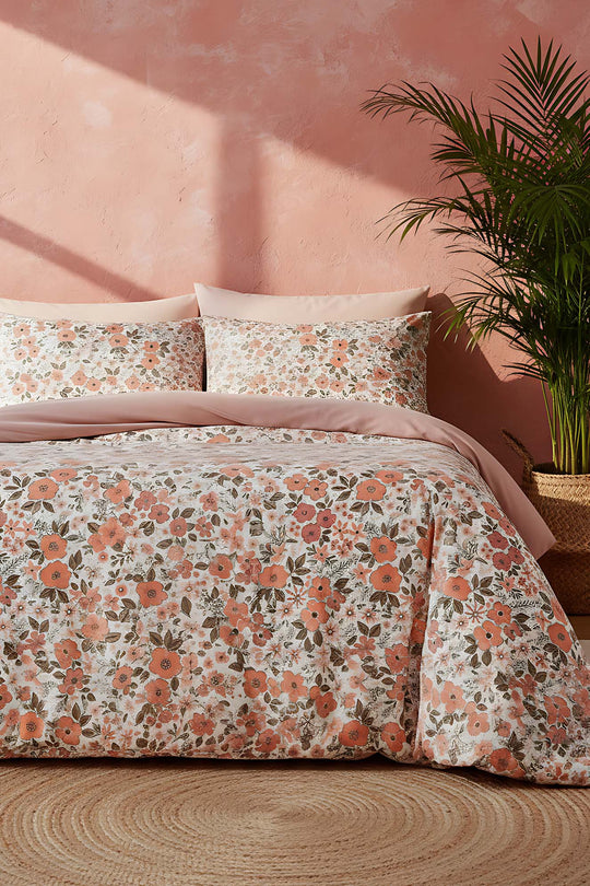 Pembe Bahar Çift Kişilik Naturel İpeksi Nevresim Takımı