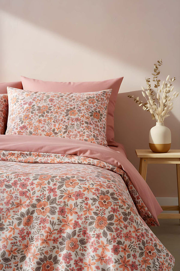 Pembe Bahar Çift Kişilik Naturel İpeksi Nevresim Takımı